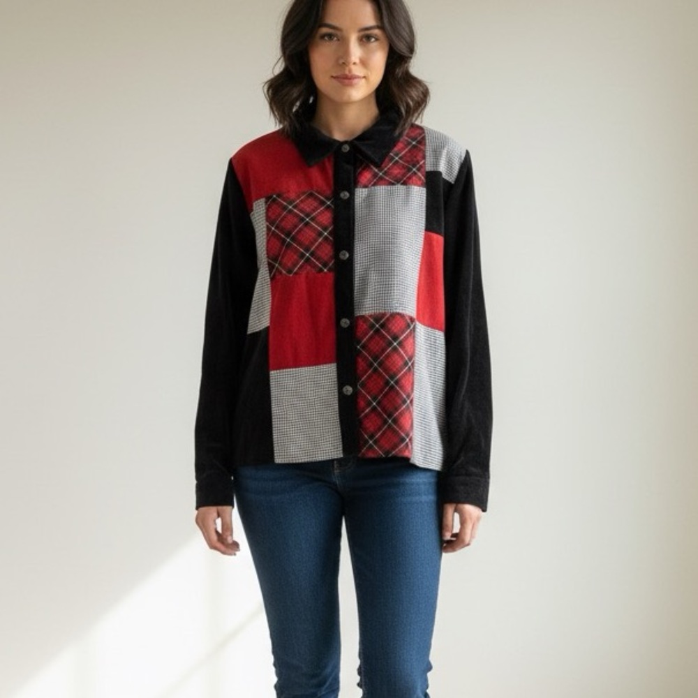 Stonebridge Patchwork Corduroy Jacket - Red Plaid… - image 1